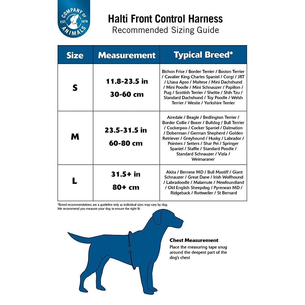 Halti front control dog training harness sizing chart