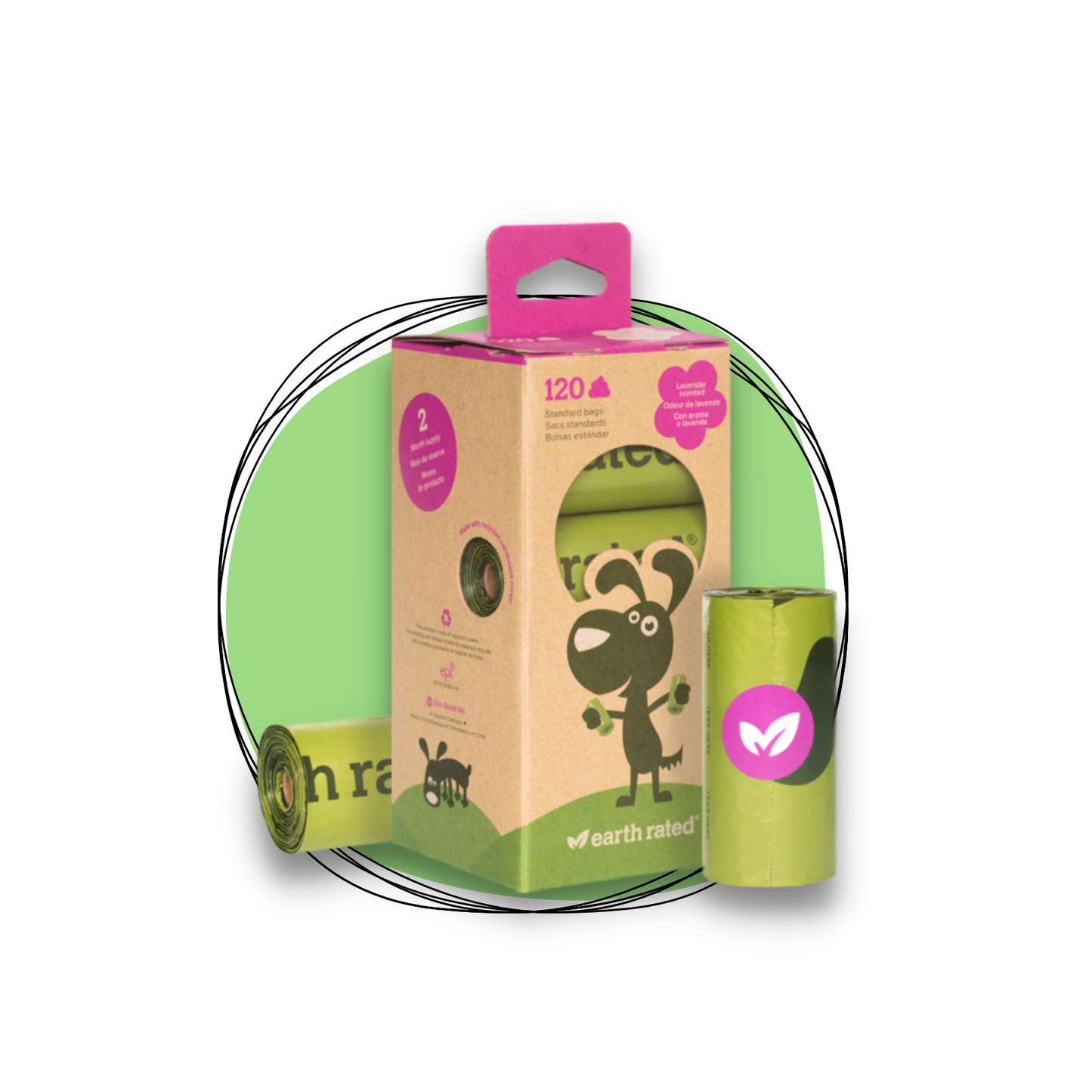 Earth Rated Bio Degradable Poop Bag Box of 8 Rolls lavender scented