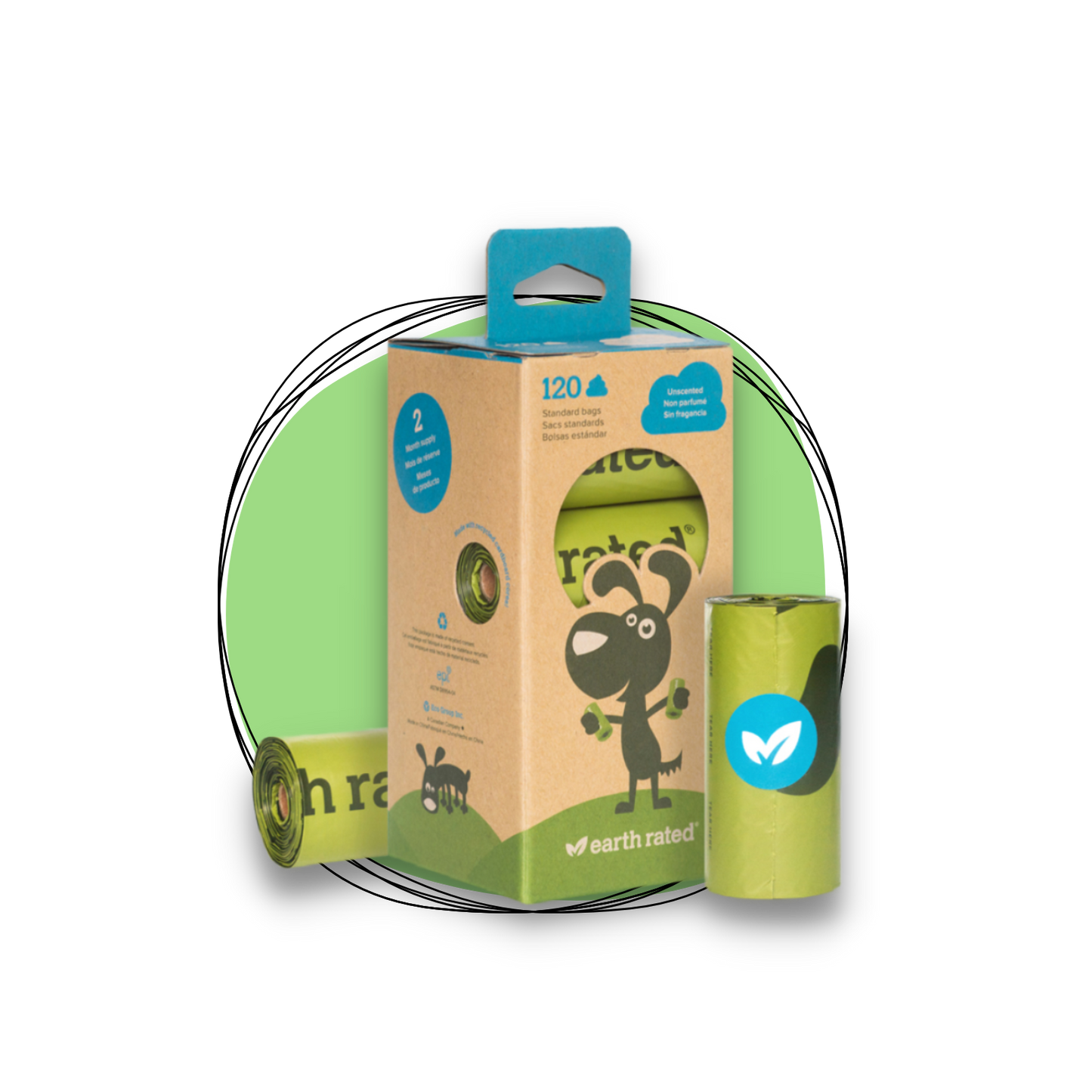 Earth Rated Bio Degradable Poop Bag Box of 8 Rolls unscented
