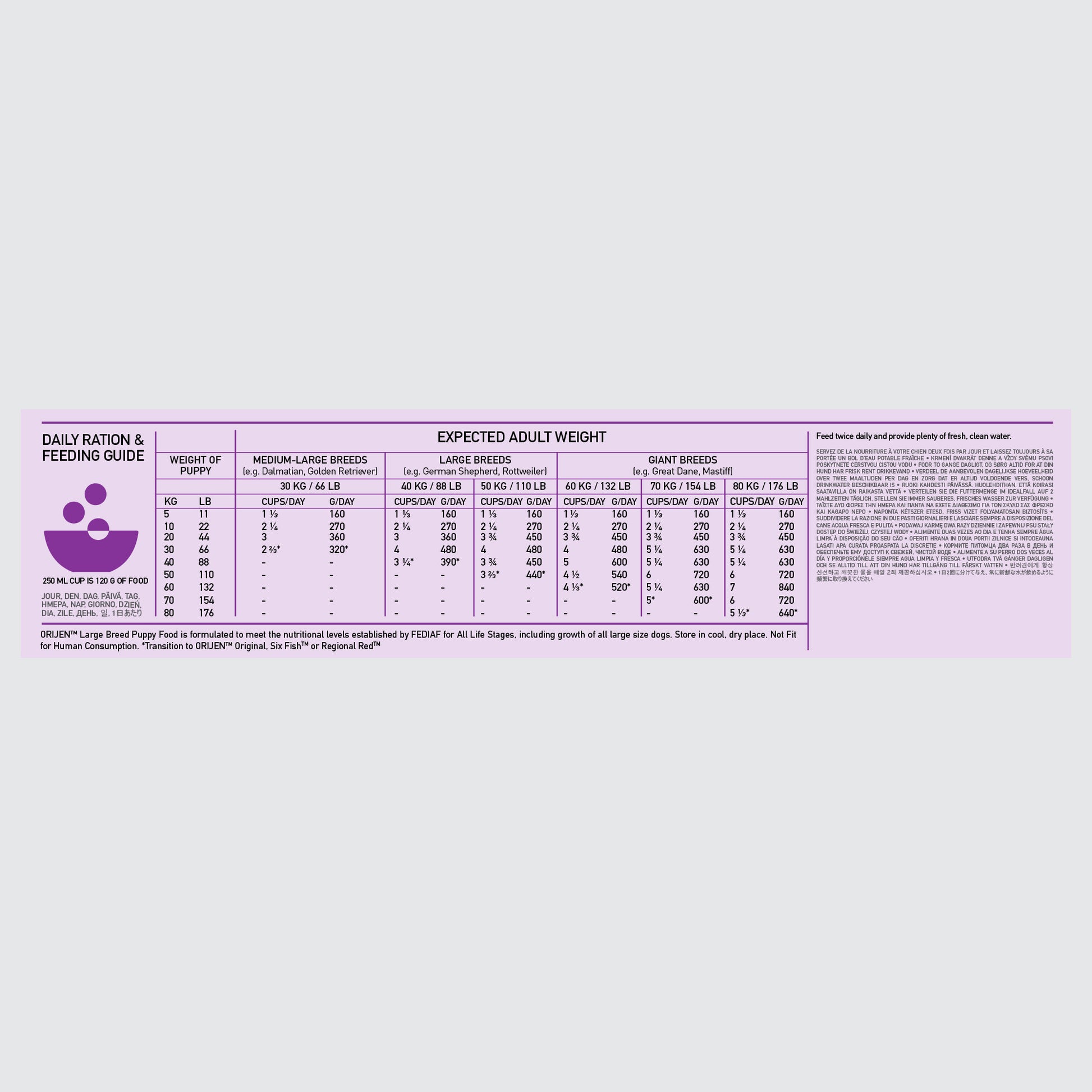Orijen Large Breed Puppy Biologically Appropriate Dog Food Feeding Guide