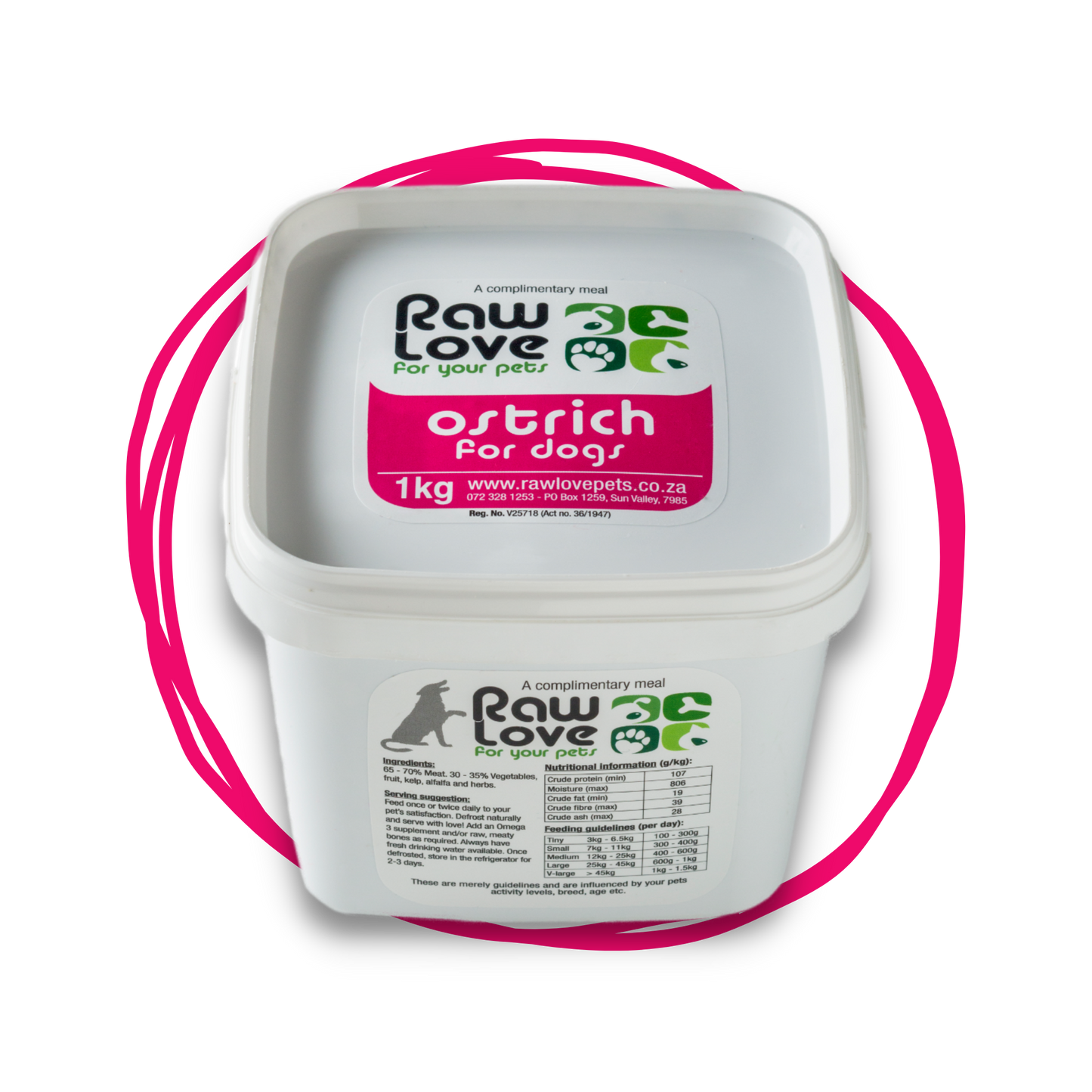 Raw Love dog food ostrich meal 500g