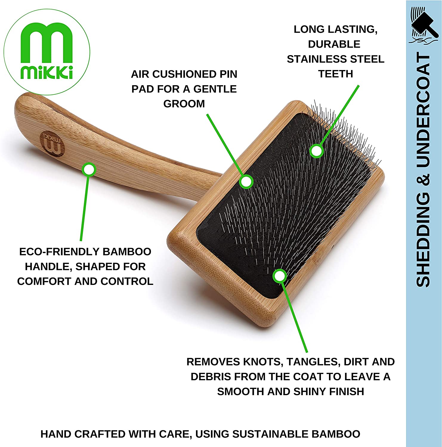Miki Bamboo Soft Pin Slicker Dog Hair Brush description