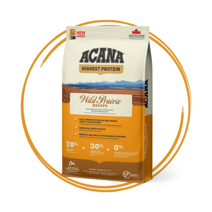 Acana highest protein wild prairie dog food 11.4kg